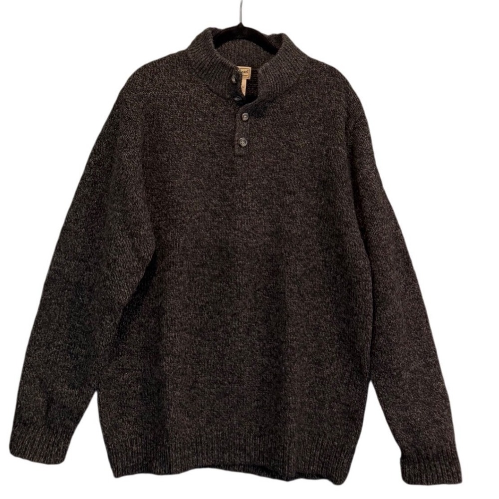 L.L. Bean Men's Chunky Knit lambswool Henley Sweater Charcoal Gray Ragg Wooly XL